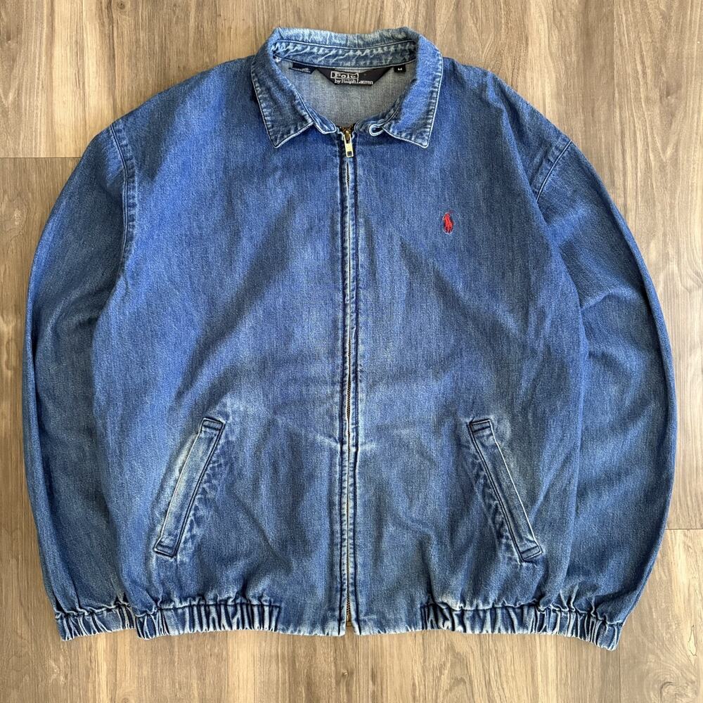 Vintage Polo Ralph Lauren Harrington Jacket Men's Size M Denim Chin Strap